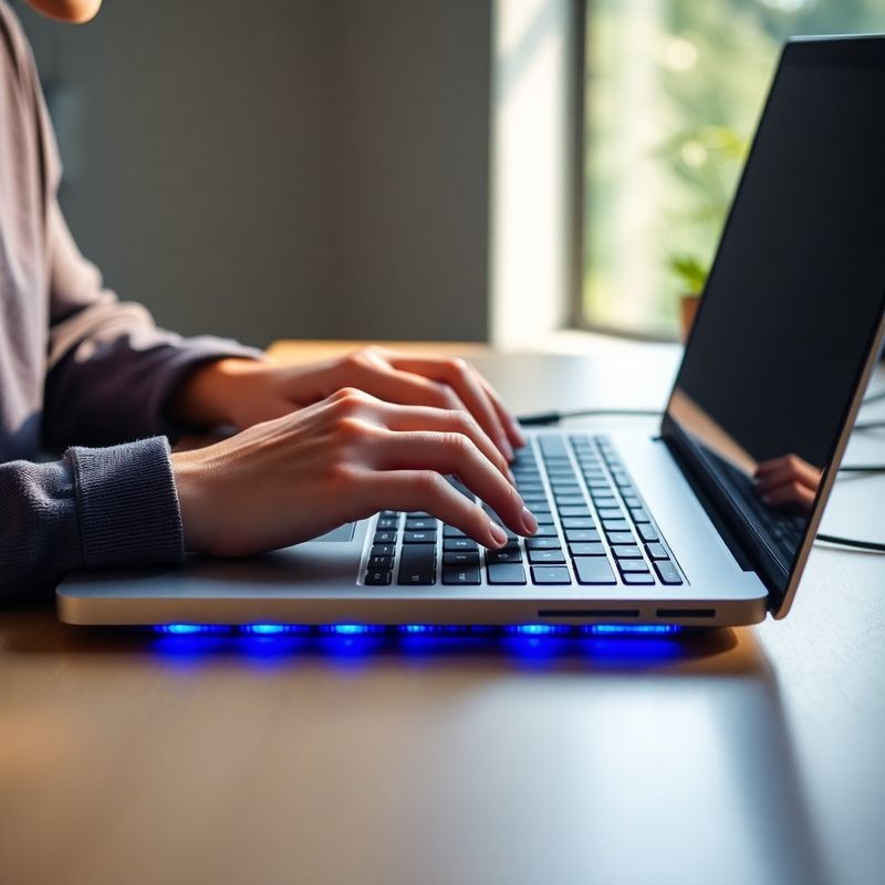 A student's hands on a laptop at a Hamiltonlink workstation